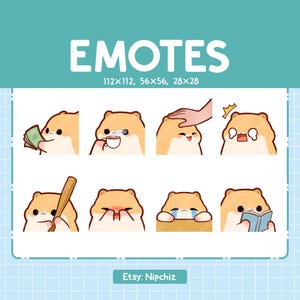 Golden Hamster Emotes 8 Pack / Chibi Golden Hamster Emotes for Streamer / Kawaii Emoji Set