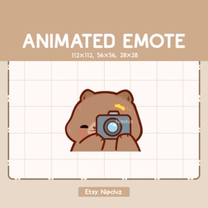 Animated Emote Cute Grizzly Bear Taking a Picture With His Camera - Cartoon Emote for Streaming - Ready to Use