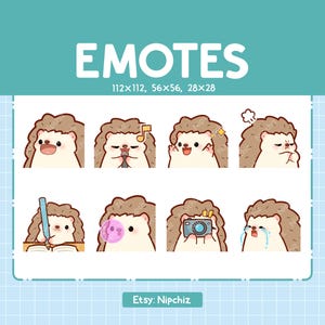 Hedgehog Emotes for Streaming | Kawaii Animal Emoji | (8) Cute Hedgehog Emote Pack