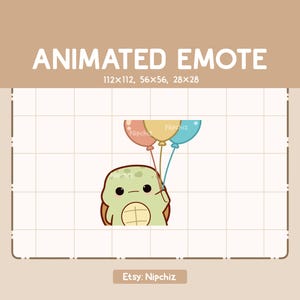 Animated Emote Chibi Turtle Is Holding A Bunch Of Colorful Balloons And Flying - Kawaii Funny Emote - Adorable Emote
