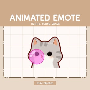 Animated Emote Chibi Gray Tabby Cat is Chewing a Bubblegum - Cartoon Emote - Funny Emote for Streaming - Ready to Use