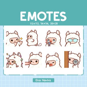 Chibi Llama Emotes for Streamer / 8 Cute LLama Cartoon Emote / Kawaii Emotes