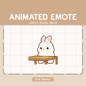 Emote animé Lapin blanc Chibi en colère en retournant une table devant lui - Emote dessin animé Chibi - Prêt à l'emploi - Emote drôle