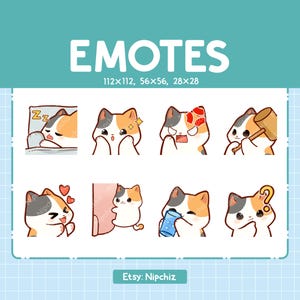 Calico Cat Emotes | 8 uroczych zestawów Calico Cat | Emotki dla Streamera Kawaii Emoji Pack