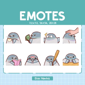 Pigeon Emotes / 8 Cute Pigeon Bundle / Emotes for Streamer Kawaii Emoji Pack