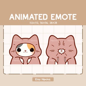 Animated Emote Cute Calico Cat Is Hiding and Revealing His Face With His Hoodie / Kawaii Cartoon Emote / Chibi Emote For Streamer