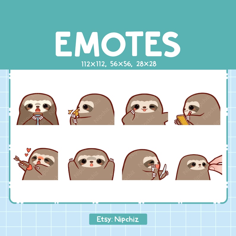 Sloth Emotes | Cute Emoji Pack | 8 Sloth Emotes for Streaming | Bundle ...