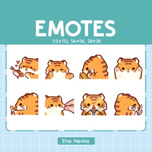 Chibi Tiger Emotes for Streamer (8) - Kawaii Cute Tigerr - Emoji Pack for Streaming