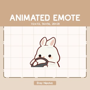 Animated Emote White Rabbit is Steering Wheel - Cute Cartoon Emote - Ready to Use – Chibi Emote for Streaming