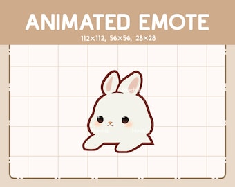 May include: Animated emote of a white bunny with brown eyes and a brown outline. The bunny is looking to the left and has its ears perked up. The emote is available in three sizes: 112x112, 56x56, and 28x28.