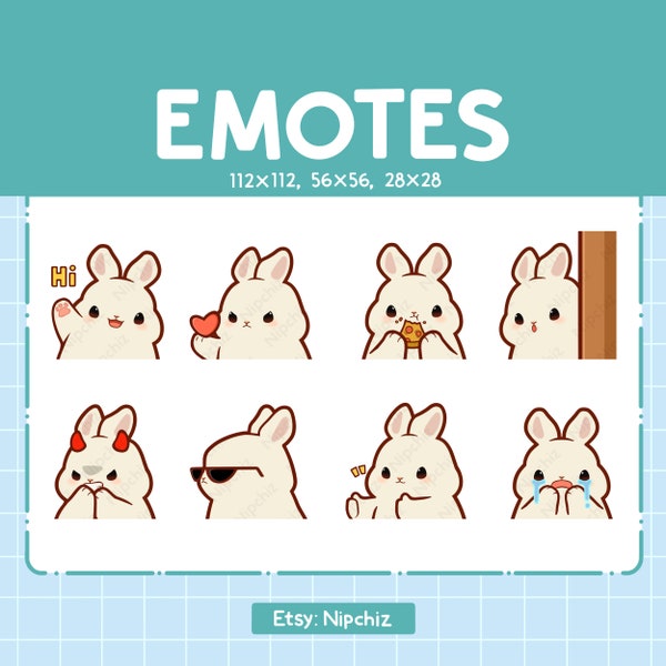 Rabbit Emotes| 8 Cute Emotes for Streaming | Digital | Chibi Bunny Emote Bundle