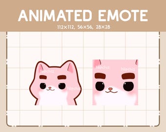 Könnte beinhalten: Animiertes pinkfarbenes Katzen-Emote mit verschiedenen Ausdrücken. Das Emote ist in drei Größen verfügbar: 112x112, 56x56 und 28x28.