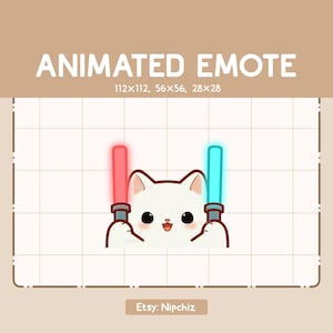 Geanimeerde emote kawaii witte kat en lichtstick / kawaii-emote / schattige emote voor streaming / gebruiksklaar