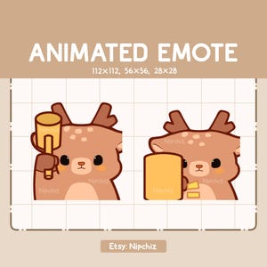 Gesto animado de ciervo lindo que golpea el martillo / Gesto de dibujos animados kawaii / Gesto chibi para transmisores / Listo para usar