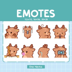 Kawaii Deer Emotes (8) – Niedliche Emotes für Streamer – Chibi Deer Emoji Bundle