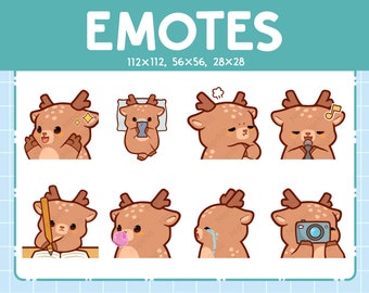 Emoticones de ciervo kawaii (8): lindos emotes para streamers: paquete de emojis de ciervo chibi
