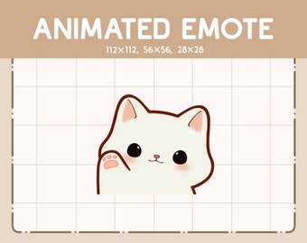 Emote animata Chibi Gatto bianco che saluta Emote di saluto / Emote ciao / Emote per lo streaming / Pronto per l'uso