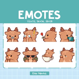 Deer Emotes / 8 Cute Deer Bundle / Emotes for Streamer Kawaii Emoji Pack