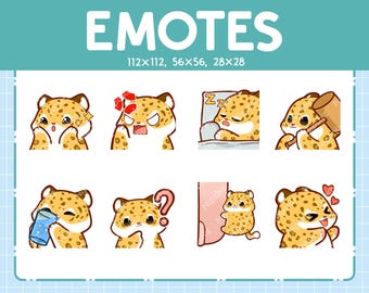 Leopard Emotes for Streamer (8) - Kawaii Cute Leopard - Emoji Pack for Streaming