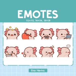 Axolotl Emotes | Cute Emoji Pack | 8 Axolotl Emotes for Streaming | Bundle Emotes