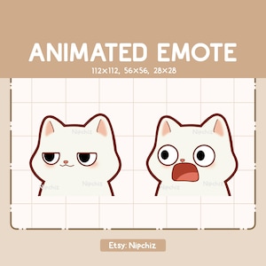 Gesto animado: gato blanco chibi que se sorprende de repente / adorable gesto chibi / gesto de dibujos animados para transmisión