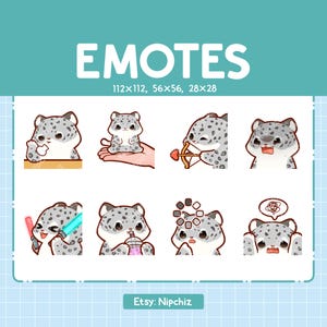 Chibi Snow Leopard Emotes for Streaming - (8) kawaii Emotes – Cute Snow Leopard Emote Bundle – Funny Emotes