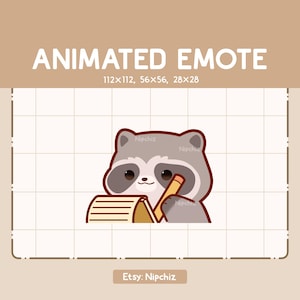 Animated Emote Chibi Raccoon is Taking a Note - Cute Cartoon Emote / Kawaii Cute Emote / Ready to Use / Emote for Streaming