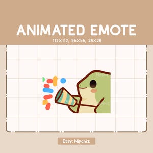 Animated Emote Chibi Frog Celebrating The Moment With His Party Popper - Adorable Cartoon Emote - Chibi Kawaii Emote - Ready to Use