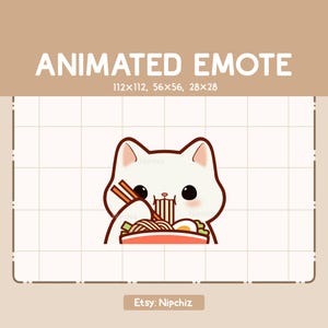 Animated Emote Cute White Cat is Eating Ramen Noodles / Kawaii Cute Emote / Ready to Use / Emote for Streaming
