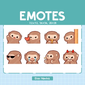 Monkey Emotes 8 Pack / Chibi Monkey Emotes for Streamer / Kawaii Emoji Set