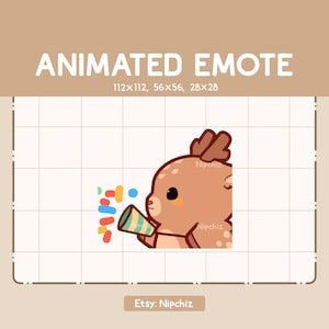 Emote animé Cerf mignon célébrant le moment avec son popper de fête - Emote dessin animé mignon - Prêt à l'emploi - Emote chibi pour le streaming