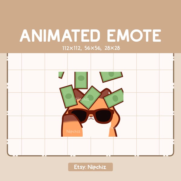 Emote animado de un lindo zorro elegante con gafas geniales / Emote kawaii de dibujos animados / Listo para usar / Emote divertido y lindo