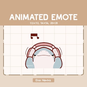 Emoticono animado de adorable tiburón regordete con auriculares. Emoticono divertido y lindo. Listo para usar. Emoticono kawaii