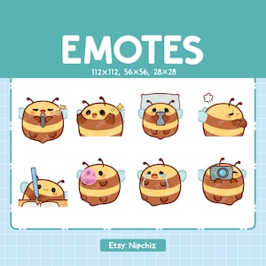 Chibi Bee Emotes for Streamer (8) - Kawaii Cute Bee - Emoji Pack for Streaming