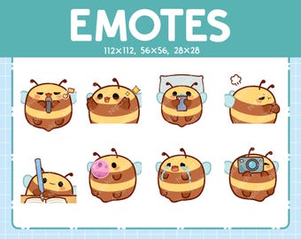 Chibi Bee Emotes for Streamer (8) - Kawaii Cute Bee - Emoji Pack for Streaming