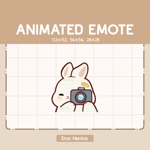 Emote animée Lapin mignon prend une photo avec son appareil photo / Emote Chibi adorable / Emote dessin animé pour le streaming