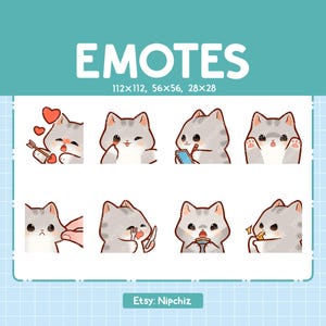 Gray Tabby Cat Emotes / Cute Emoji Pack / 8 Gray Tabby Cat Emotes for Streaming / Bundle Emotes