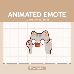 かわいい灰色のトラ猫がパニックになりながら走っているアニメーション絵文字 / 愛らしい漫画絵文字 / すぐに使用可能 / かわいい絵文字