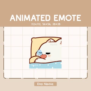 Animated Emote Chibi White Cat is Sleeping While Snoring / Kawaii Emote / Adorable Emote for Streaming / Ready to Use