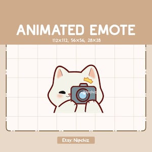 Animated Emote Cute White Cat is Taking a Picture With His Camera - Emote for Streamer - Ready to Use