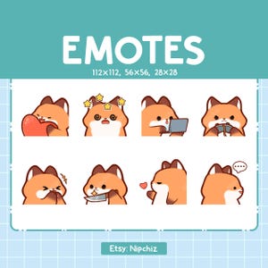 Emotes Fox | 8 Cute Emotes for Streaming | Digital | Chibi Red Fox Emote Bundle