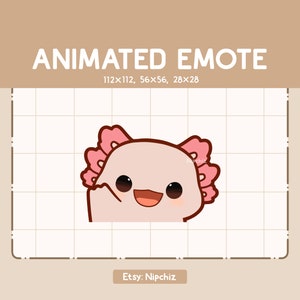 Emote animée Axolotl adorable qui fait signe de la main - Bonjour emote - Bonjour emote - Emote pour le streaming - Emote dessin animé drôle