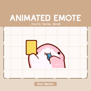 Emote animée Requin rose adorable qui souffle dans un sifflet et tient un carton jaune / Emote dessin animé kawaii / Prêt à l'emploi