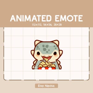 Animated Emote Dino Ankylosaurus is Eating a Cup of Popcorn / Kawaii Cute Emote / Ready to Use / Emote for Streaming