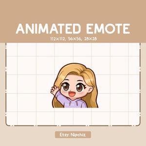 Animated Emote Chibi Girl Long Straight Blonde Hair Waving Hello Emote / Hello Emote / Emote for Streamer / Ready to Use