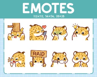 Leopard Emotes / 8 Cute Leopard Bundle / Emotes for Streamer Kawaii Emoji Pack