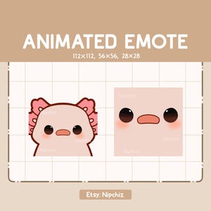 Emote animé mignon avec un zoom avant Axolotl est étonné / Emote drôle Chibi / Emote pour le streaming / Emote dessin animé
