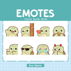 Émoticônes de tortue pour le streaming | Emoji animaux kawaii | (8) Pack d'émoticônes tortue mignonne