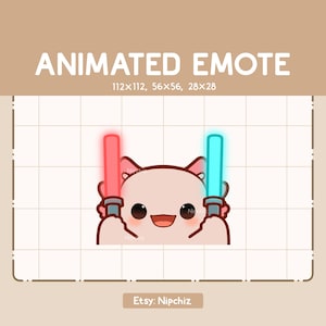 Geanimeerde emote kawaii axolotl en lightstick - schattige tekenfilm-emote - kawaii-emote van chibi - klaar voor gebruik