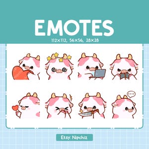 Pink Cow Bundle / Emotes for Streaming / 8 Cute Pink Cow Emotes | Kawaii Emotes | Funny emoji Pack